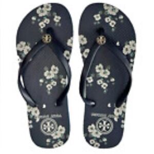 Tory Burch Navy Floral Thin Flip Flops